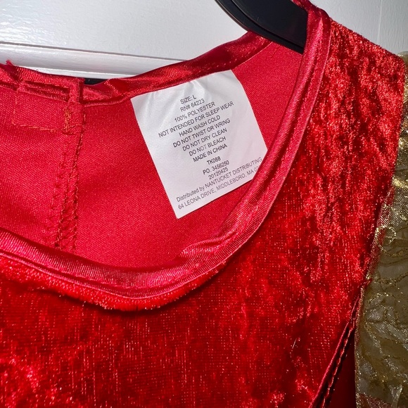 GIRLS RED DRESS-UP DRESS WITH GOLD GLITTERY PUFF SLEEVES ❤️💛✨ - Picture 4 of 4